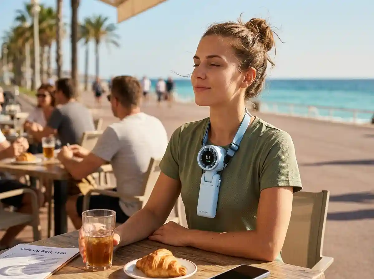 PlayHot® fan in use outdoors — powerful portable cooling for outdoor activities