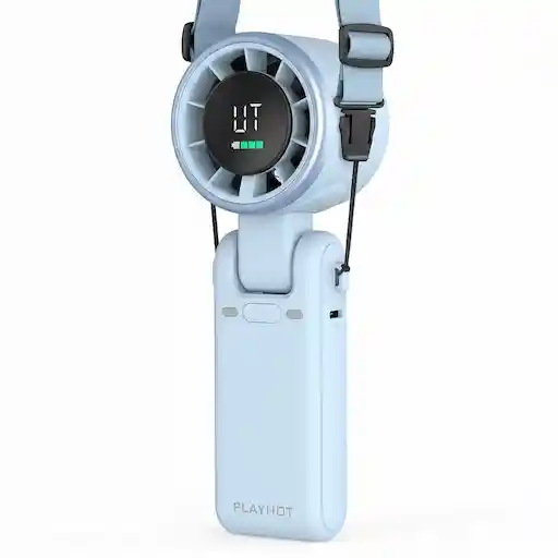 PlayHot Personal Fan Blue — 5000mAh, 5-speed, 0.6lb, hand neck desk fan, beach vacation