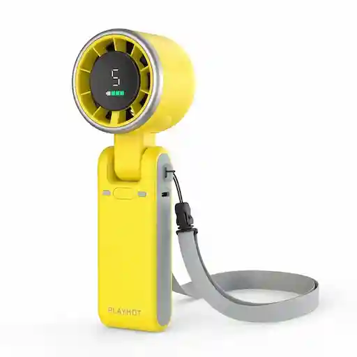 PlayHot Personal Fan Yellow — 5000mAh rechargeable, 5 speed, beach vacation portable fan